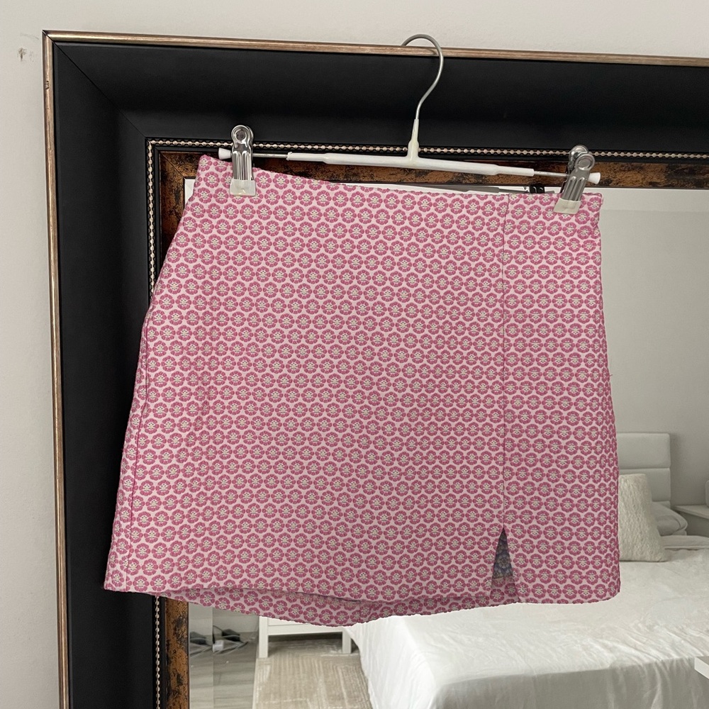 Show Me Your MuMu Pink Geometric Flower Mini Skirt
